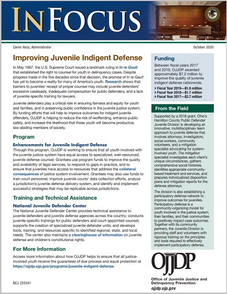 Cover of Improving Juvenile Indigent Defense fact sheet 