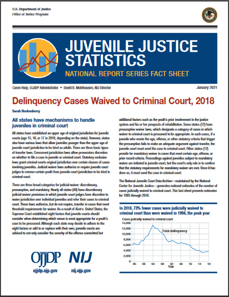 Thumbnail of Delinquency Cases Waived to Criminal Court, 2018