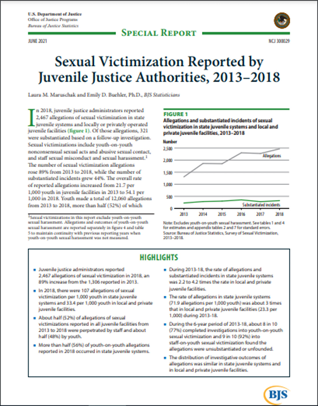 Thumbnail of the report, Sexual Victimization Reported by Juvenile Justice Authorities, 2013–2018
