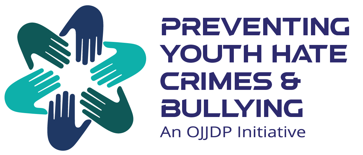 Preventing Youth Hate Crimes & Bullying: An OJJDP Initiative Logo. Features hands of various colors in a circle.