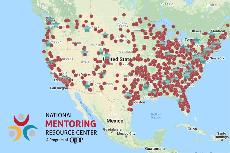 National Mentoring Resource Center geomap of OJJDP grantees