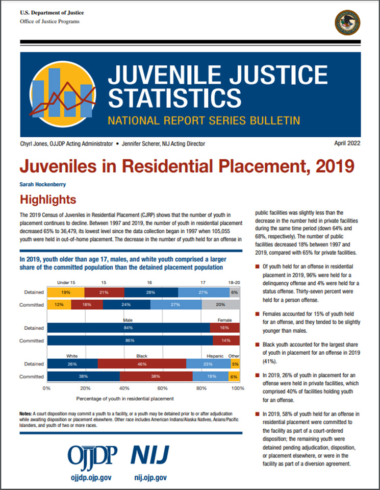 Thumbnail for OJJDP bulletin, Juveniles in Residential Placement, 2019
