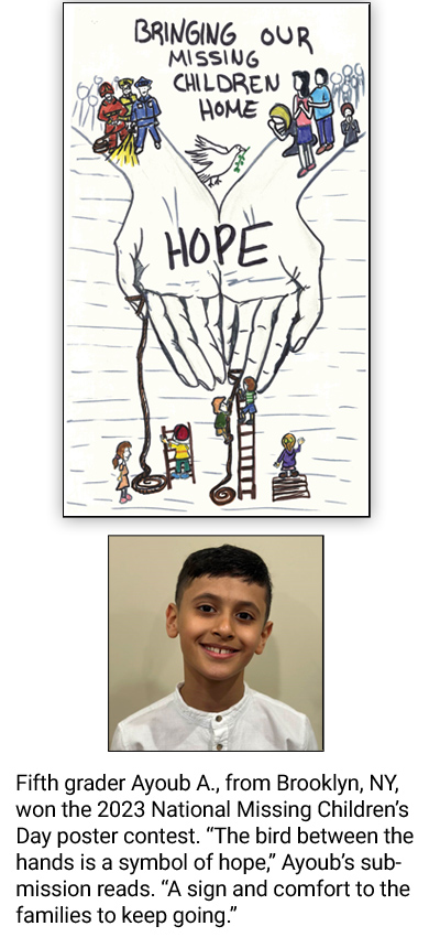 National Missing Children's Day winning poster and poster winner Ayoub A.