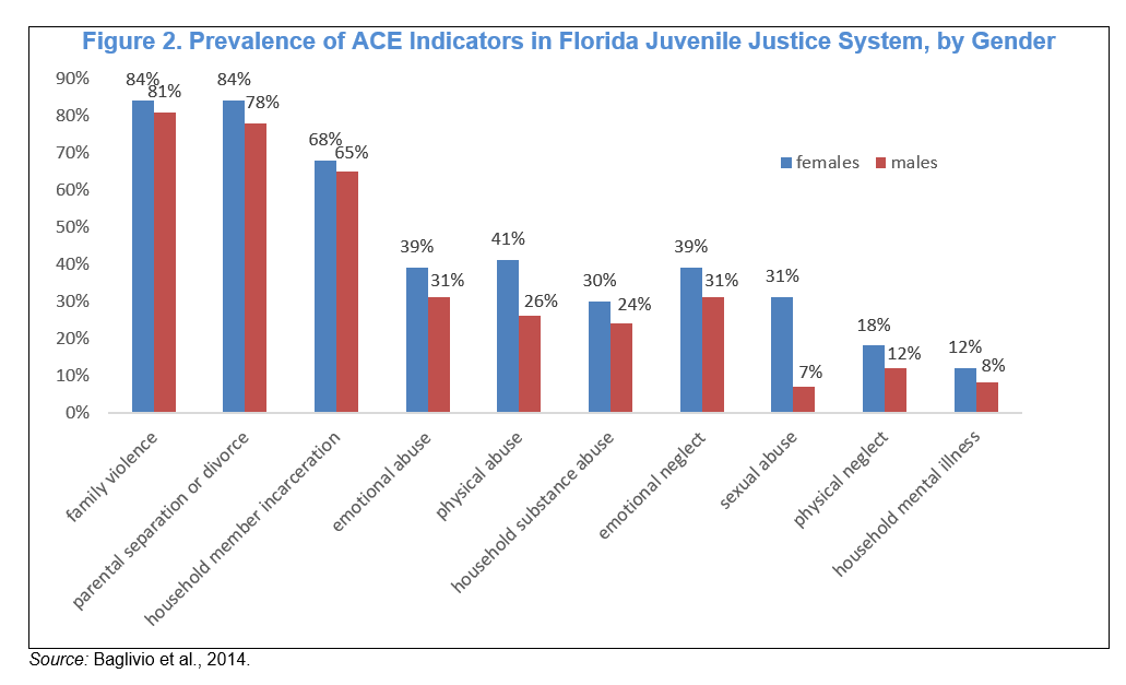 Figure 2. Prevalence of ACE Indicators in Florida Juvenile Justice System, by Gender