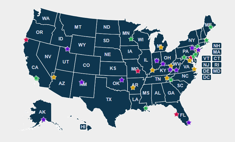 Opioid Affected Youth Initiative Project Sites Map