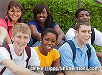 Smiling group of teenage students