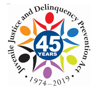 Logo celebrating 45 years of the Juvenile Justice and Delinquency Prevention Act: 1974-2019