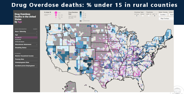 Map showing drug overdose deaths in the United States by age.