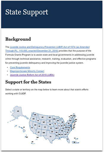 Thumbnail of OJJDP's state support webpage.
