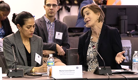 Photo of Jennifer Kemp (r.), Director of Youth Services in the Department of Labor’s Office of Workforce Investment, and Maria-Lana Queen (l.), Liaison for Federal Interagency Youth Initiatives at the Department of Housing and Urban Development’s Office of Public and Indian Housing. 