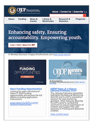 Thumbnail of redesigned OJJDP website