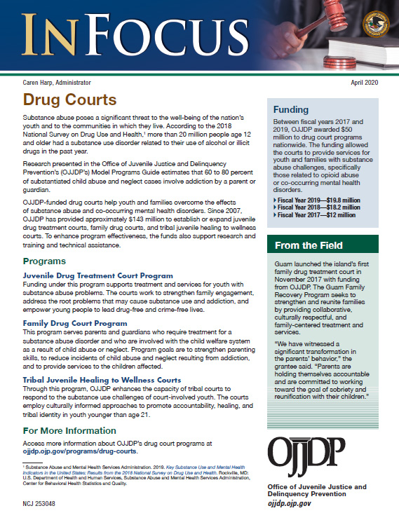 Thumbnail of OJJDP's Drug Courts fact sheet.