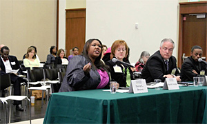 Photo of panel discussion at public hearing in Miami, FL, held by the National Task Force on Children Exposed to Violence.