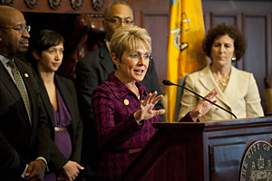 Photo of Melodee Hanes, Acting Administrator for OJJDP, announcing that the City of Philadelphia will receive a fiscal year 2012 Community-Based Violence Prevention grant.