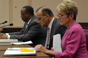 Task Force co-chairs Robert Listenbee, Jr. and Joe Torre, and Melodee Hanes, Acting Administrator, Office of Juvenile Justice and Delinquency Prevention.
