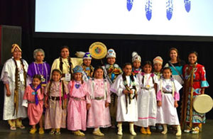 Led by Patricia Whitefoot (far left), Co-Chair of the National UNITY Conference Local Planning Committee, members of the Confederated Tribes of Siletz Indians of Oregon made a traditional northwest tribal presentation.