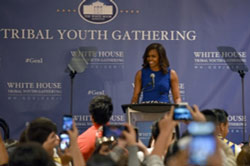 First Lady Michelle Obama addresses White House tribal youth gathering. 