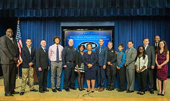 At a White House Champions of Change event on September 21, 2015, Attorney General Loretta E. Lynch (center) honored youth and law enforcement officials who are building bridges between youth and law enforcement.