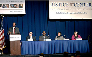 Photo of Administrator Listenbee addressing conference attendees. Also shown are David D’Amora, Daryl McGraw, Monique Marrow, and Lori Beyer.