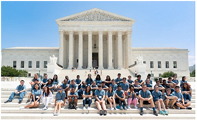 Do The Write Thing Challenge national student ambassadors from 24 cities are pictured in Washington, DC, on July 16, 2018, on the steps of the U.S. Supreme Court.