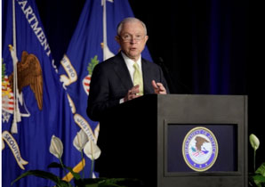 U.S. Attorney General Jefferson B. Sessions III speaks during the opening ceremony of the 2017 National Law Enforcement Training on Child Exploitation on June 6, 2017, in Atlanta, GA.