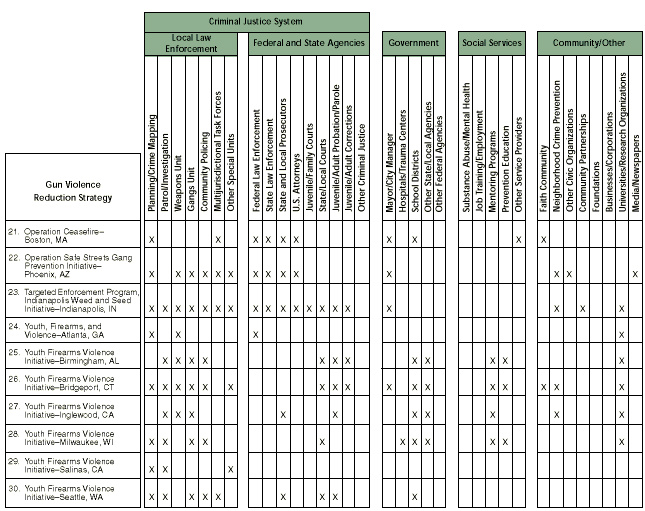 Matrix of Key Participating Agencies and Organizations