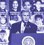 President Bush presents keynote remarks at the White House Conference on Missing, Exploited, and Runaway Children. (White House photo by Paul Morse)