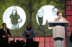 First Lady Laura Bush discusses the Helping America's Youth Initiative in her opening remarks at the January conference 