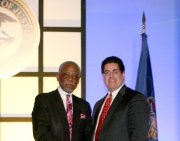 OJJDP Administrator J. Robert Flores and Rev. Dr. W. Wilson Goode Sr., former Mayor of Philadelphia and Founder and Director of Amachi, a mentoring program for children of prisoners.