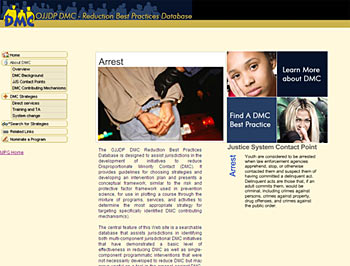 Screenshot of OJJDP's DMC-Reduction Best Practices Database