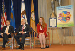 David W. Ogden, Deputy Attorney General; Ernie Allen, President and CEO of the National Center for Missing & Exploited Children; and Erin Runnion, founder and director of the Joyful Child Foundation.
