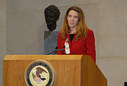 Erin Runnion, founder and director of the Joyful Child Foundation,  speaking during the Missing Children's Day event.