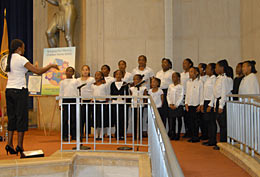 The Missing Children's Day ceremony began and concluded with performances by the Benjamin Orr Elementary School Choir of Washington, DC.