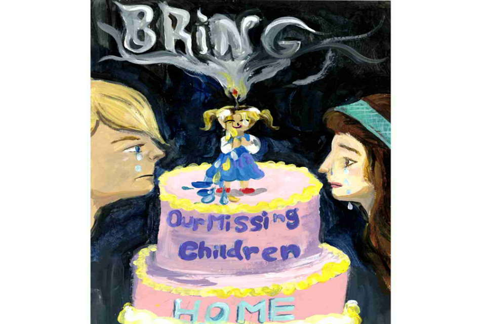 This poster features a child as a candle which is slowly melting away with two parents looking at the candle. The poster includes the phrase "Bring Our Missing Children Home"