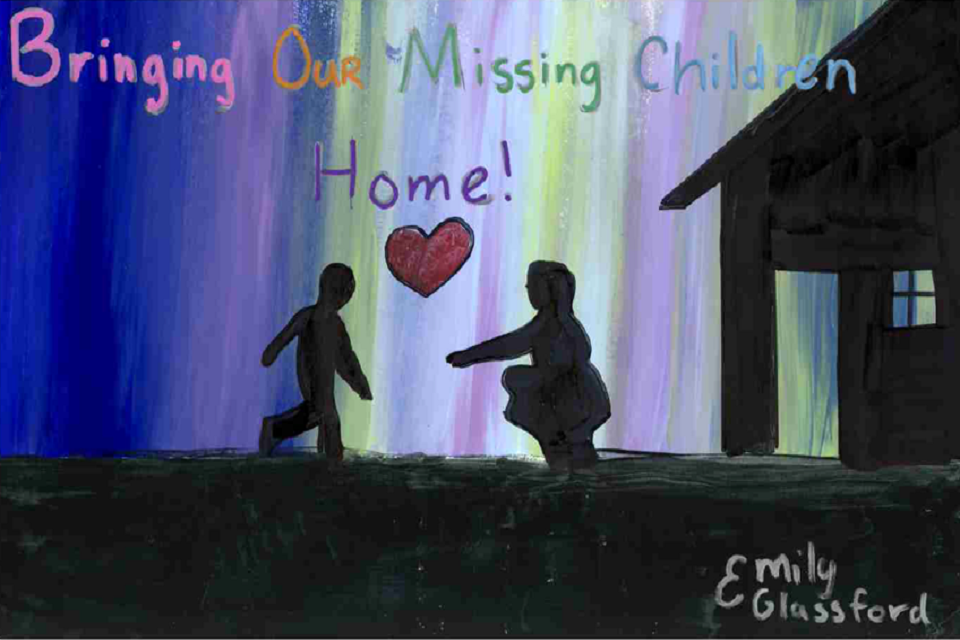 Michigan - This poster shows a child returning home to a parent. Michigan - This poster shows a child returning home to a parent.