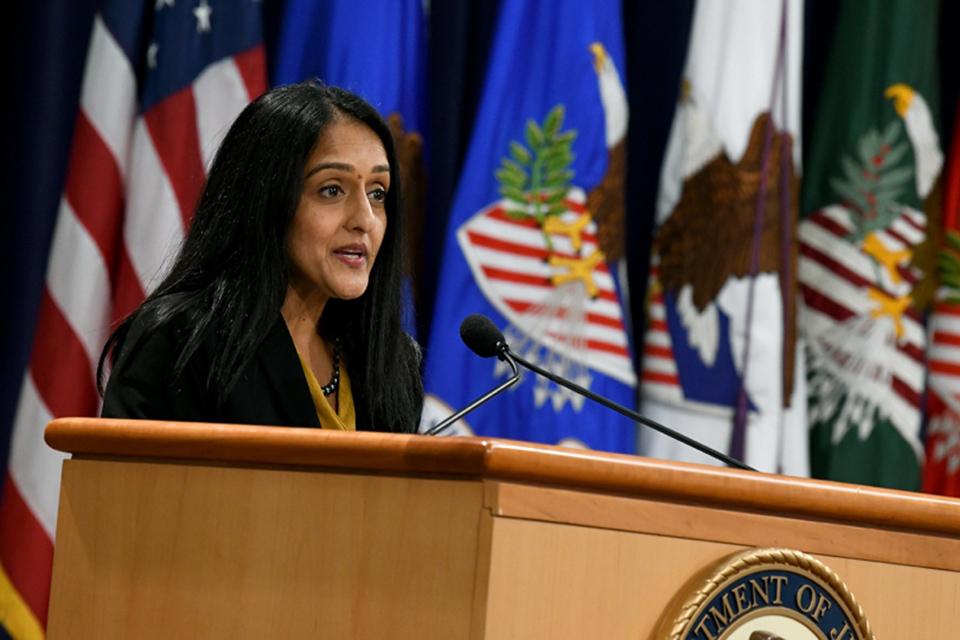 Associate Attorney General Vanita Gupta speaks at the 40th Annual National Missing Children's Day ceremony on May 24, 2023. 