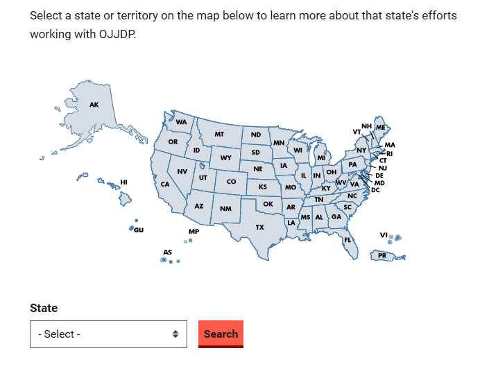 Image of the map of states and territories on the State Support webpage. 
