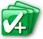 green square icon with a white checkmark and plus symbol on it with two other icons fanning out behind it
