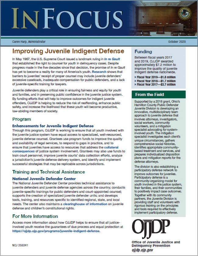 Cover of Improving Juvenile Indigent Defense