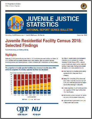 Cover of Juvenile Residential Facility Census, 2018: Selected Findings