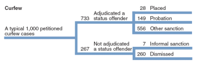 Flowchart showing juvenile court case processing overview for Curfew Violation Cases, 2004.