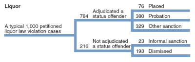 Flowchart showing juvenile court case processing overview for Liquor Law Violation Cases, 2004.