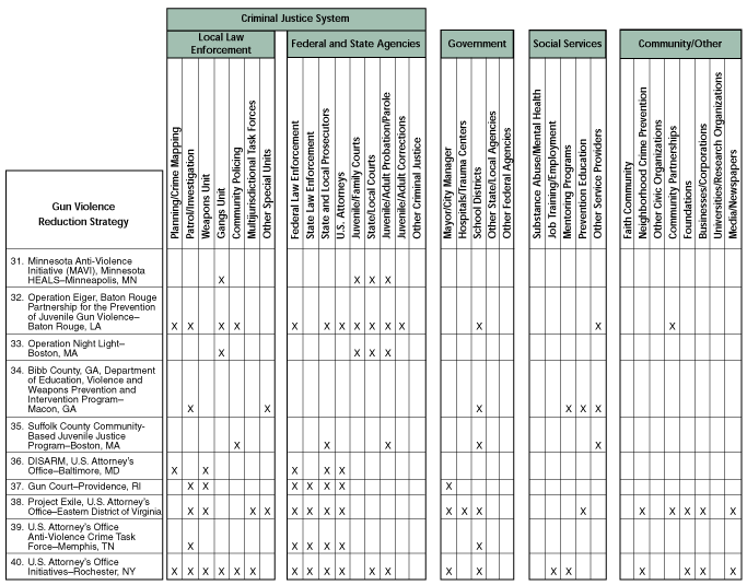 Matrix of Key Participating Agencies and Organizations