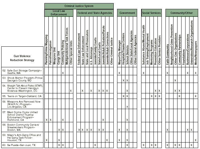 Matrix of Key Participating Agencies and Organizations