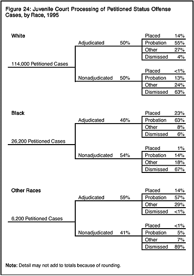 Figure 24: Juvenile Court Processing of Petitioned Status Offense Cases, by Race, 1995