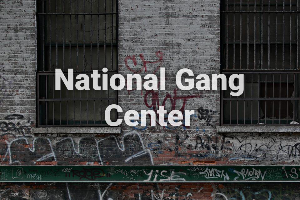 National Gang Center text written over a background image of a wall with graffiti