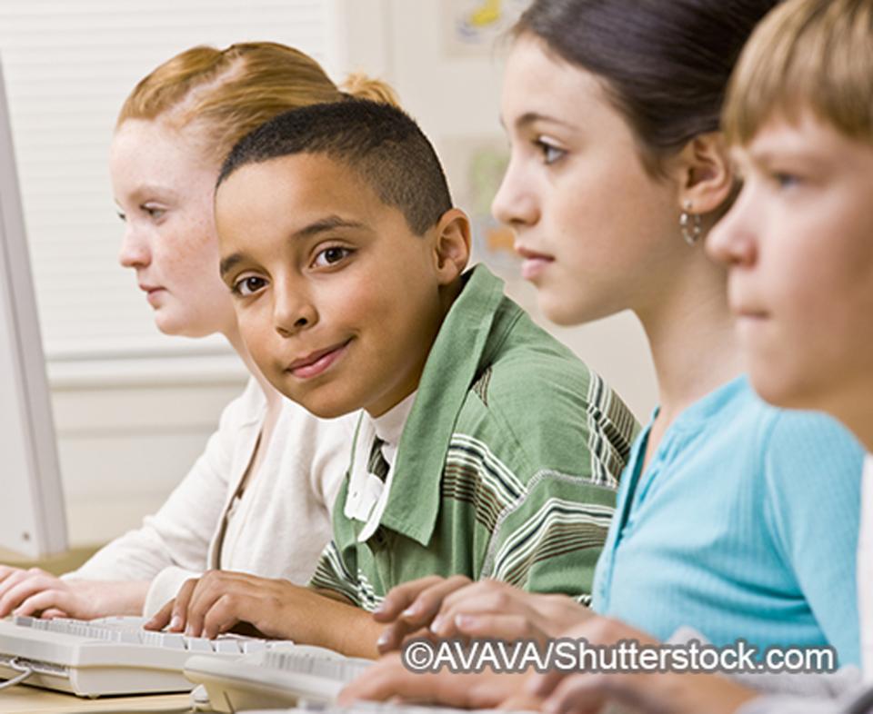 Students working on computers.
