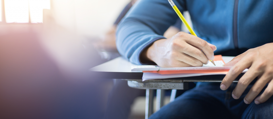 Student writing in a notebook